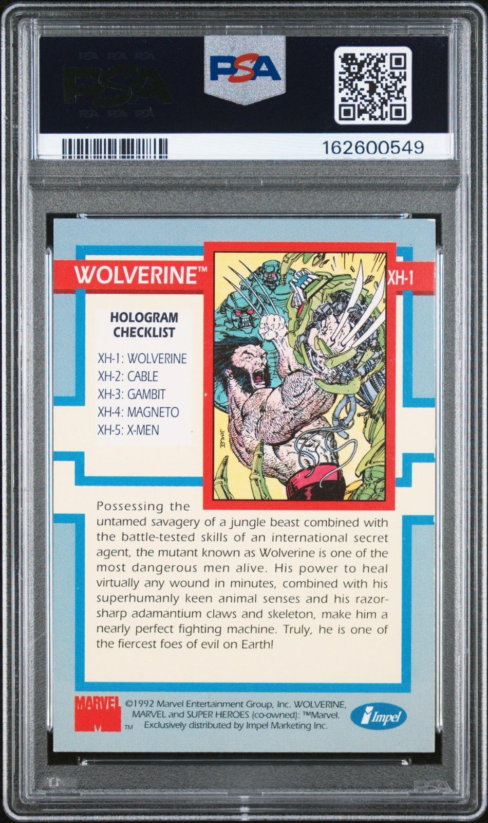 1992 IMPEL X-MEN SERIES 1-HOLOGRAM XH-1 WOLVERINE PSA 5