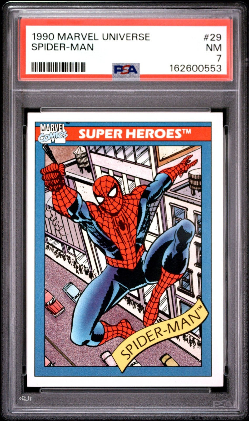 1990 Impel Marvel Universe | Super Heroes | Spider-Man #29 | PSA 8 NM-MT
