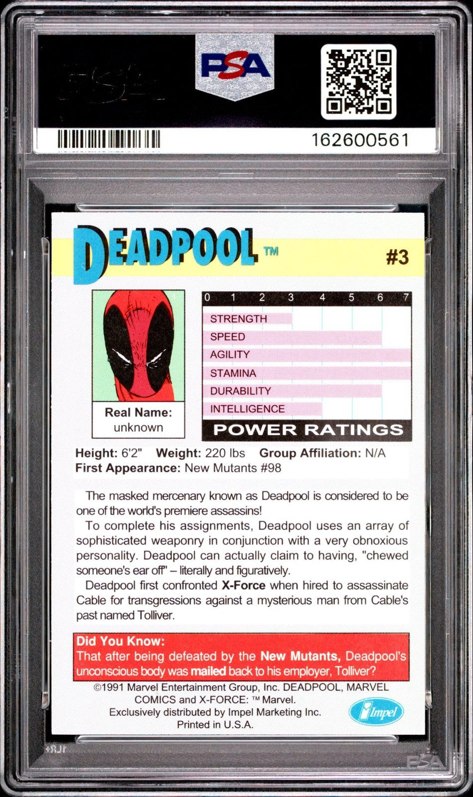1991 Impel X-Force Promo Promo #3 Deadpool PSA 5 Near Mint or Better