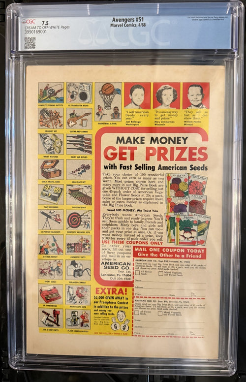 AVENGERS #51 CGC 7.5 2nd App of Collector Key Ads Iron Man Sub-mariner! 1968