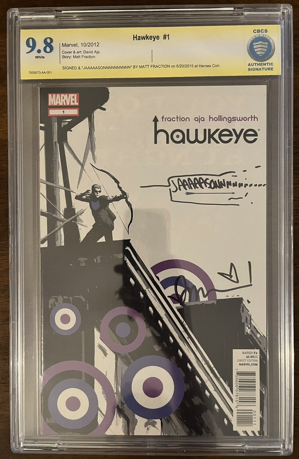 Hawkeye #1 CBCS SS 9.8 signed Matt Fraction NM/MT MCU Not CGC Art David Aja