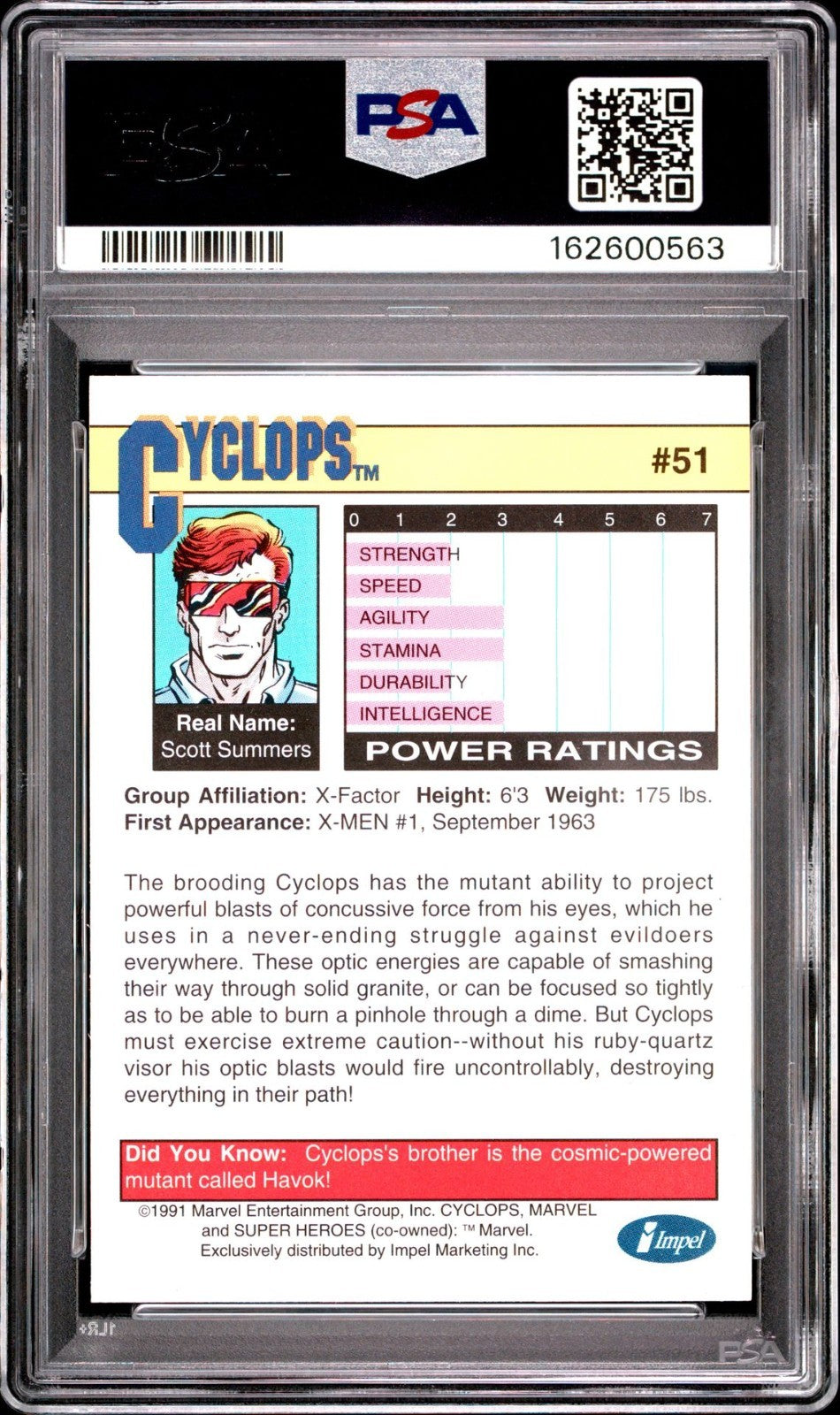 1991 Marvel Universe #51 Cyclops PSA EX 5