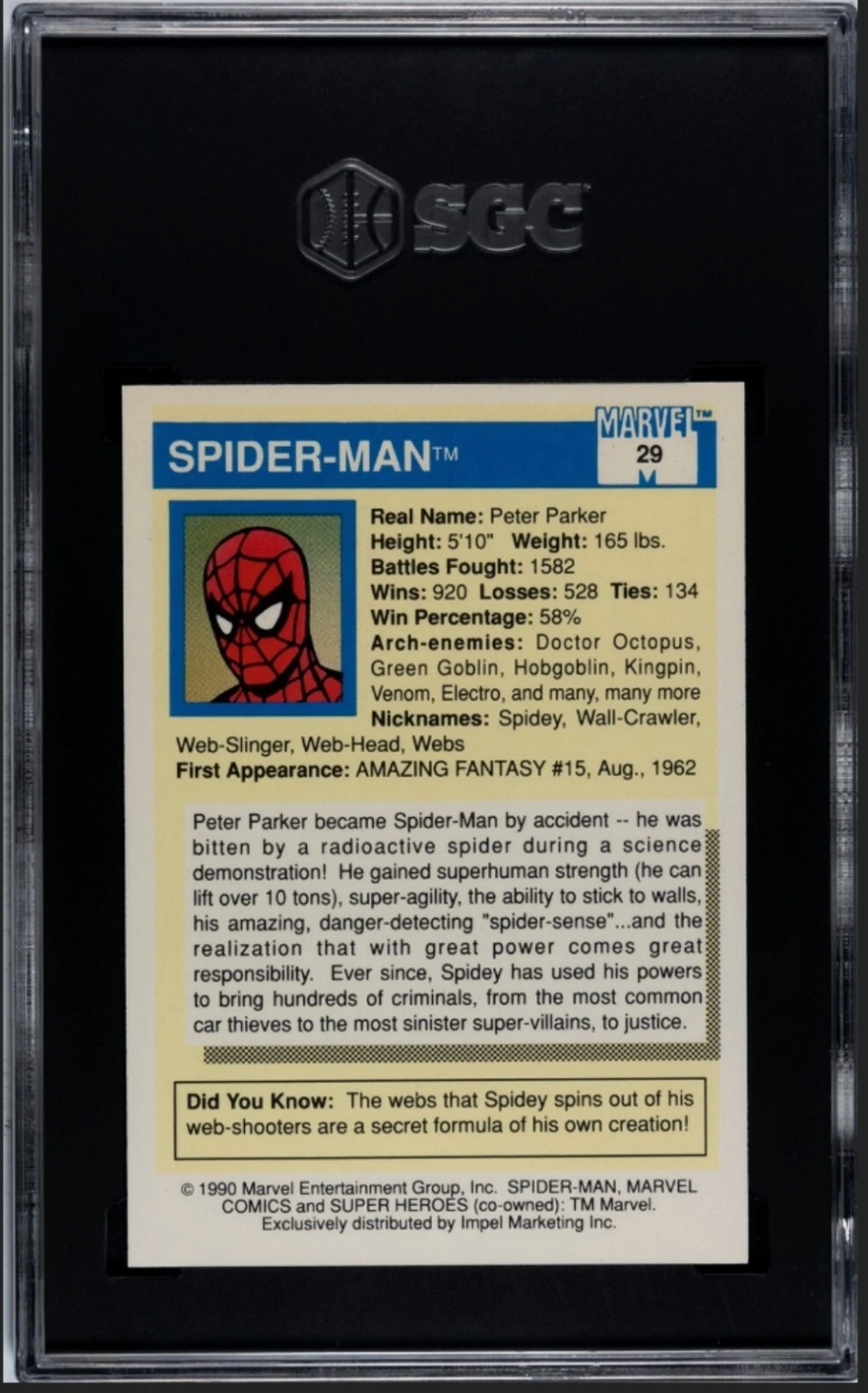 1990 Impel Marvel Universe Spider-Man #29 SGC 10 Gem Mint