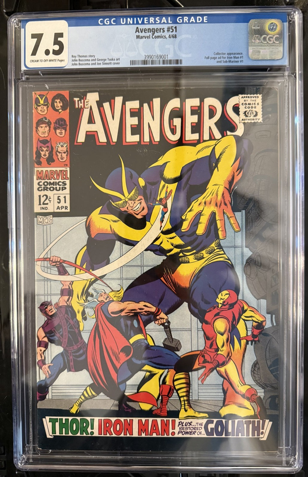 AVENGERS #51 CGC 7.5 2nd App of Collector Key Ads Iron Man Sub-mariner! 1968