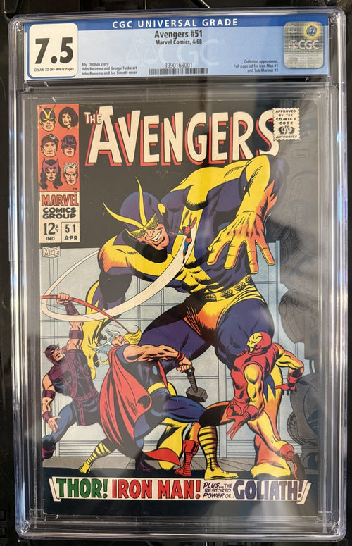 AVENGERS #51 CGC 7.5 2nd App of Collector Key Ads Iron Man Sub-mariner! 1968