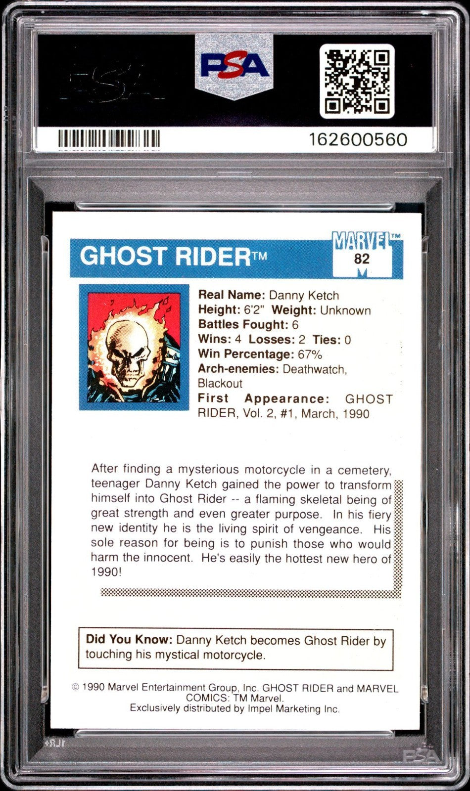 1990 Marvel Universe Ghost Rider #82 PSA 4