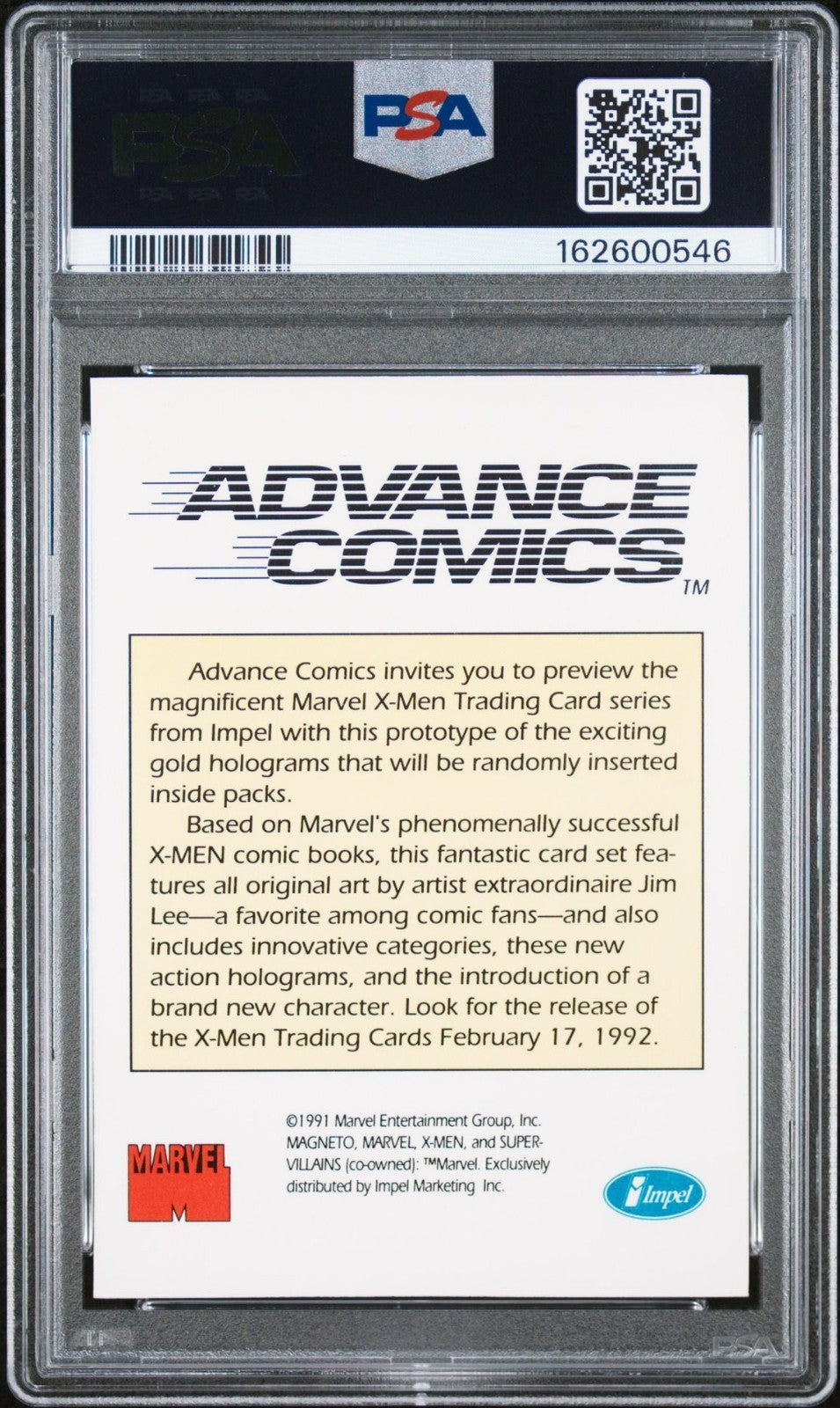1992 IMPEL X-MEN SERIES 1 PROMO-HOLOGRAM-ADVANCE COMICS MAGNETO PSA EX-MT 6